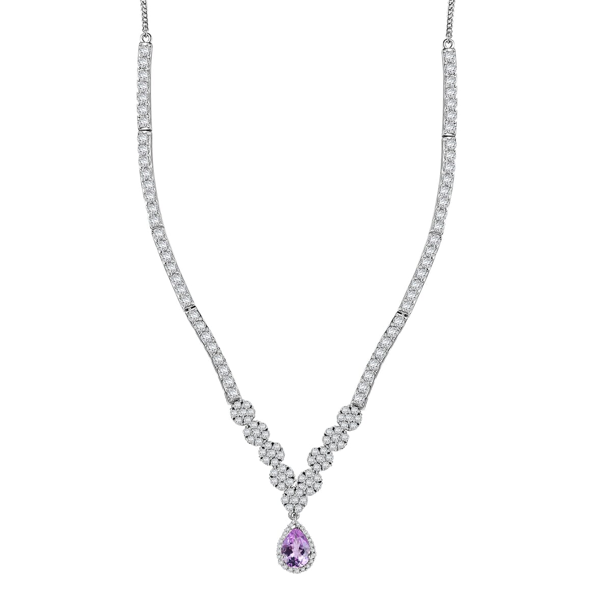 D'Joy Premium Martha Rocha Kunzite and White Zircon 18.50 ctw Celestial Dewdrop Necklace in Rhodium Over Sterling Silver 18 Inches image number 0