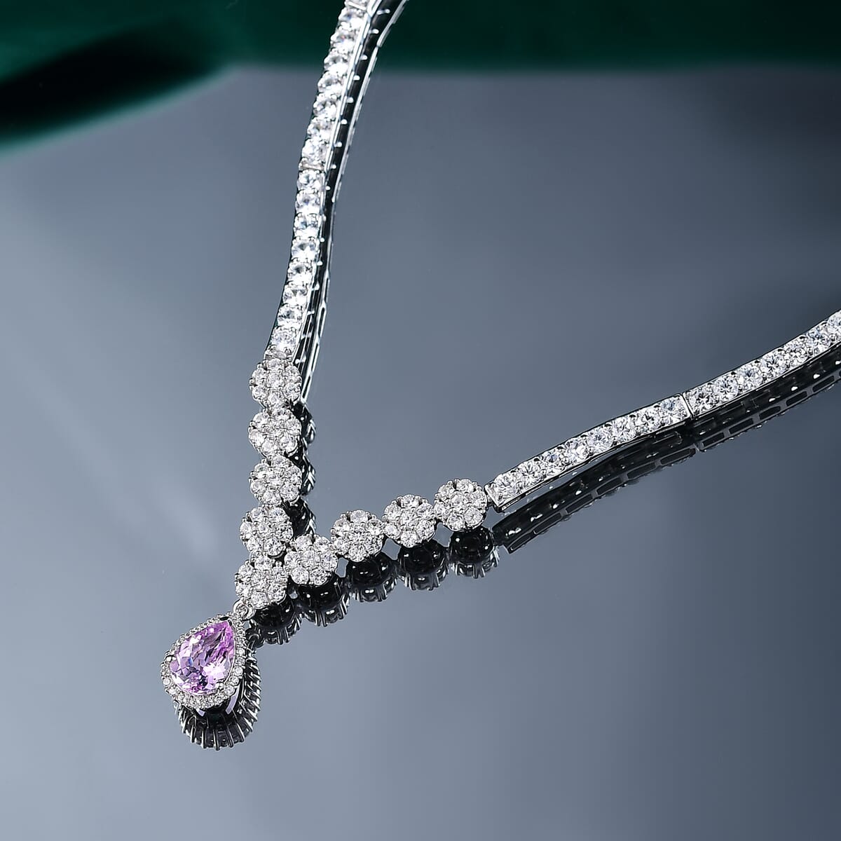 D'Joy Premium Martha Rocha Kunzite and White Zircon 18.50 ctw Celestial Dewdrop Necklace in Rhodium Over Sterling Silver 18 Inches image number 1