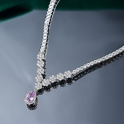 D'Joy Premium Martha Rocha Kunzite and White Zircon 18.50 ctw Celestial Dewdrop Necklace in Rhodium Over Sterling Silver 18 Inches