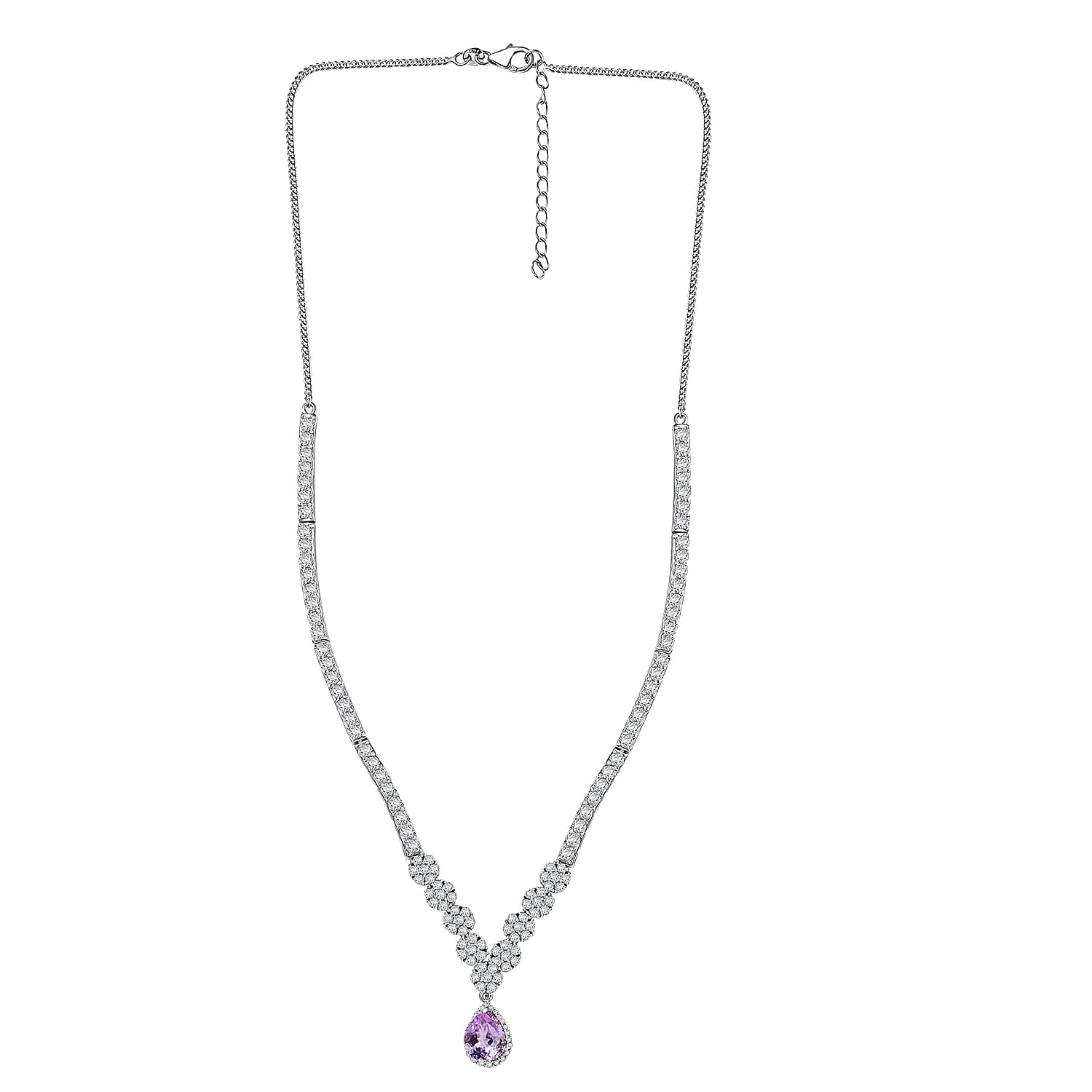 D'Joy Premium Martha Rocha Kunzite and White Zircon 18.50 ctw Celestial Dewdrop Necklace in Rhodium Over Sterling Silver 18 Inches