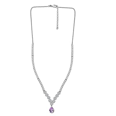 D'Joy Premium Martha Rocha Kunzite and White Zircon 18.50 ctw Celestial Dewdrop Necklace in Rhodium Over Sterling Silver 18 Inches