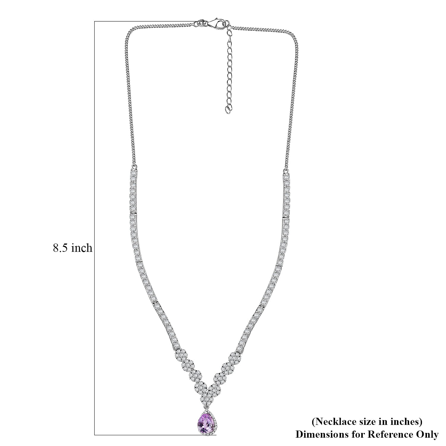 D'Joy Premium Martha Rocha Kunzite and White Zircon 18.50 ctw Celestial Dewdrop Necklace in Rhodium Over Sterling Silver 18 Inches