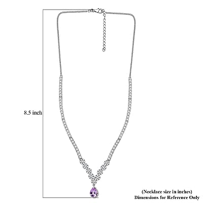 D'Joy Premium Martha Rocha Kunzite and White Zircon 18.50 ctw Celestial Dewdrop Necklace in Rhodium Over Sterling Silver 18 Inches