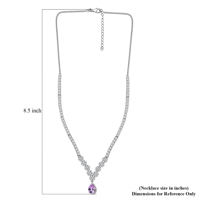 D'Joy Premium Martha Rocha Kunzite and White Zircon 18.50 ctw Celestial Dewdrop Necklace in Rhodium Over Sterling Silver 18 Inches