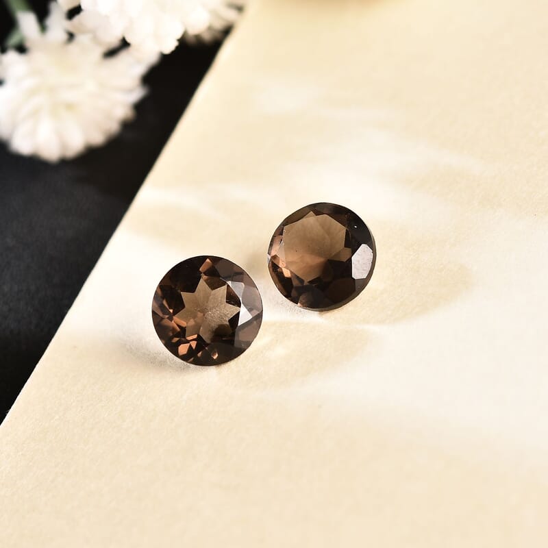 Brazilian Smoky Quartz Set of 2 (Rnd 7 mm) 2.29 ctw