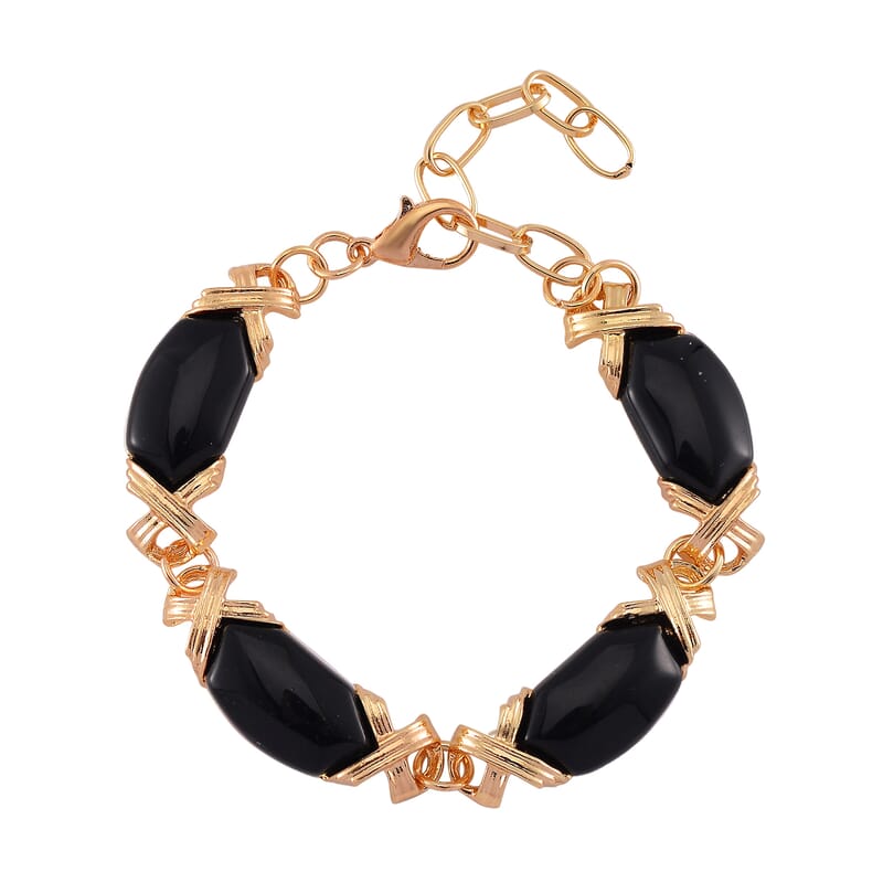 Black Obsidian 65.00 ctw Molto Kiss Bracelet in Goldtone (6-8In)