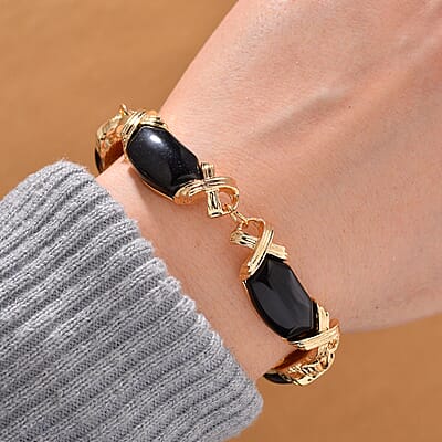 Black Obsidian 65.00 ctw Molto Kiss Bracelet in Goldtone (6-8In)