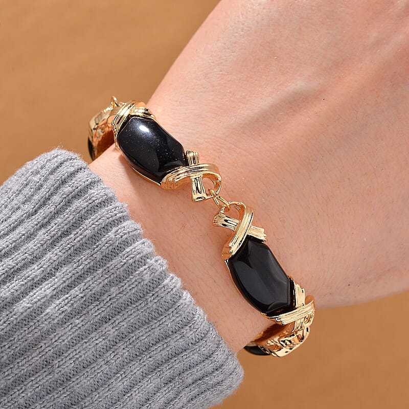 Black Obsidian 65.00 ctw Molto Kiss Bracelet in Goldtone (6-8In)
