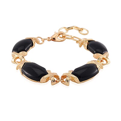 Black Obsidian 65.00 ctw Molto Kiss Bracelet in Goldtone (6-8In)