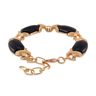 Black Obsidian 65.00 ctw Molto Kiss Bracelet in Goldtone (6-8In)