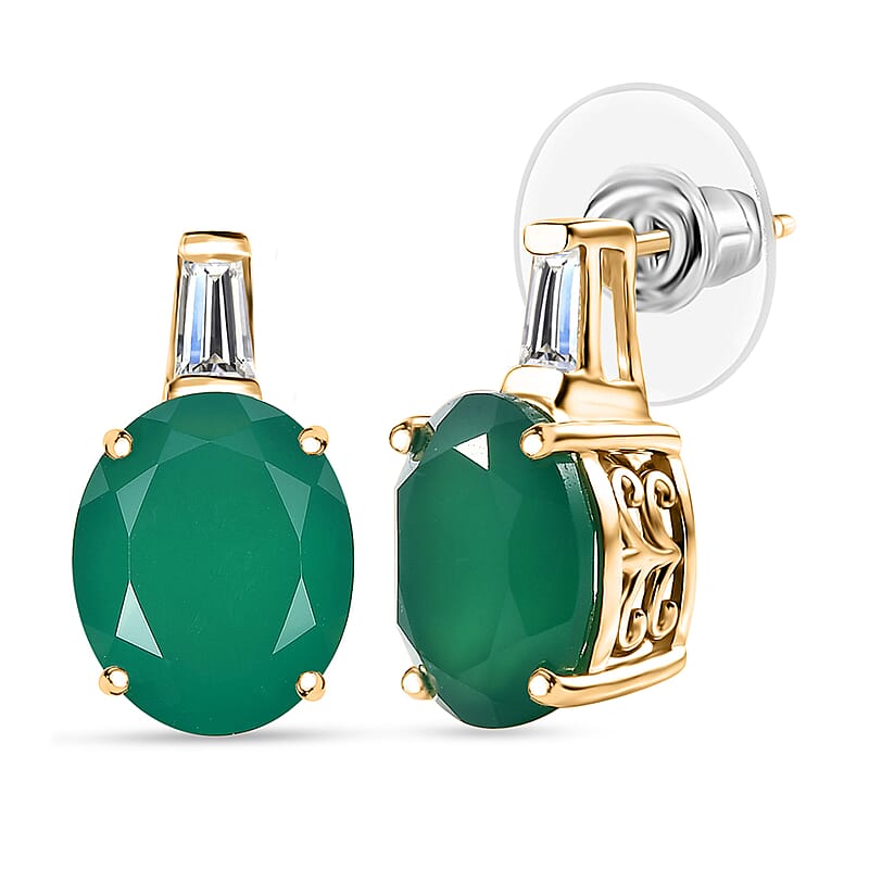 D'Joy Verde Onyx and White Topaz 9.15 ctw Green Luxe Earrings in 18K Vermeil Yellow Gold Over Sterling Silver