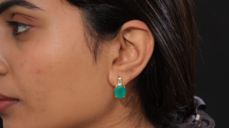 D'Joy Verde Onyx and White Topaz 9.15 ctw Green Luxe Earrings in 18K Vermeil Yellow Gold Over Sterling Silver