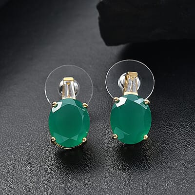 D'Joy Verde Onyx and White Topaz 9.15 ctw Green Luxe Earrings in 18K Vermeil Yellow Gold Over Sterling Silver