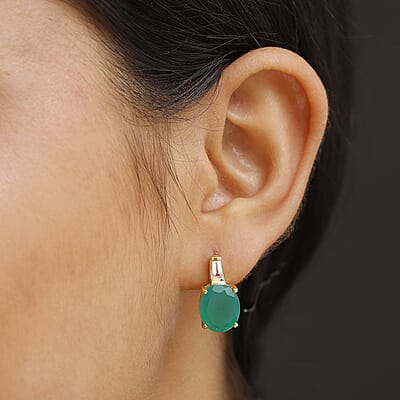 D'Joy Verde Onyx and White Topaz 9.15 ctw Green Luxe Earrings in 18K Vermeil Yellow Gold Over Sterling Silver