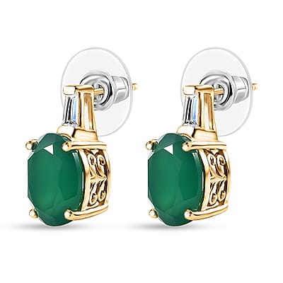 D'Joy Verde Onyx and White Topaz 9.15 ctw Green Luxe Earrings in 18K Vermeil Yellow Gold Over Sterling Silver