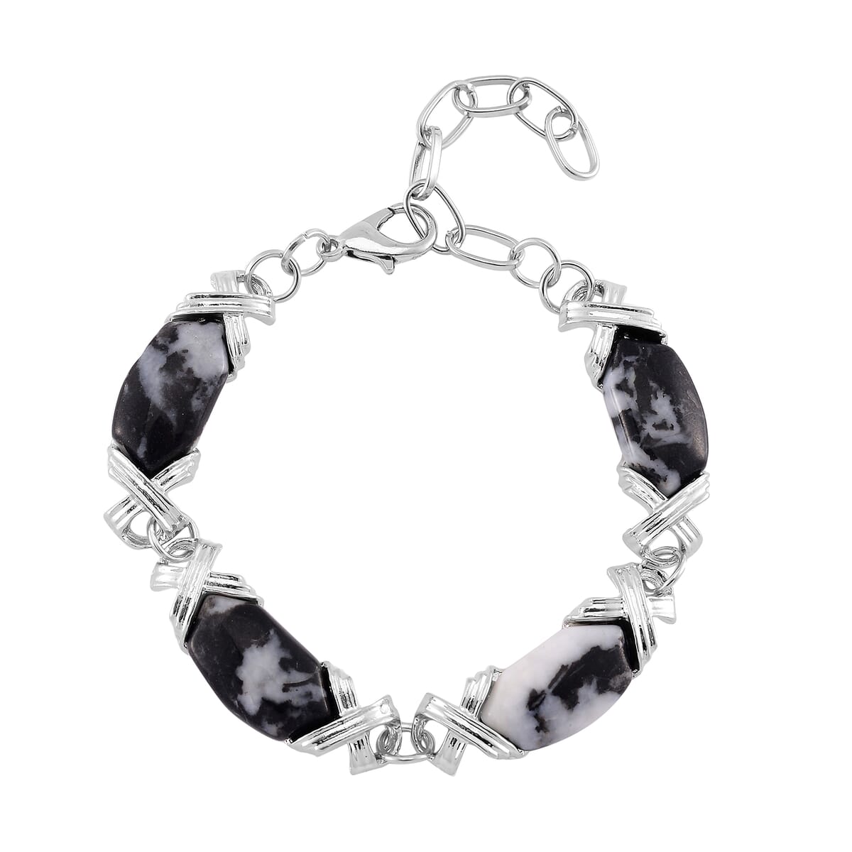 Grey Zebra Jasper 65.00 ctw Molto Kiss Bracelet in Silvertone (6-8In) image number 0
