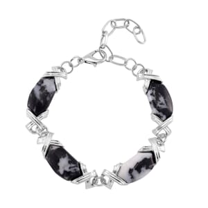 Grey Zebra Jasper 65.00 ctw Molto Kiss Bracelet in Silvertone (6-8In)