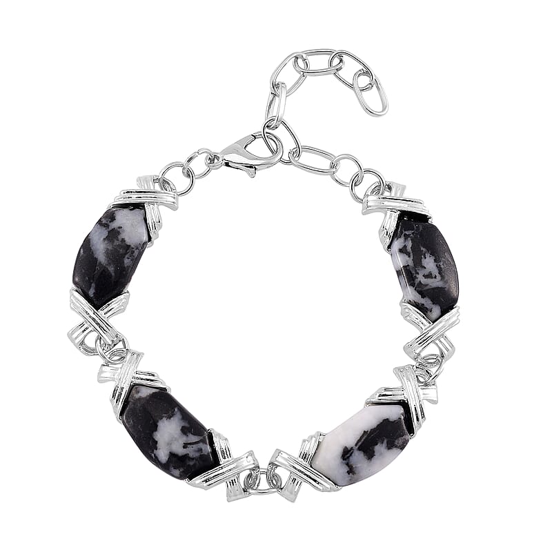 Grey Zabra Jasper 65.00 ctw Molto Kiss Bracelet in Silvertone (6-8In)