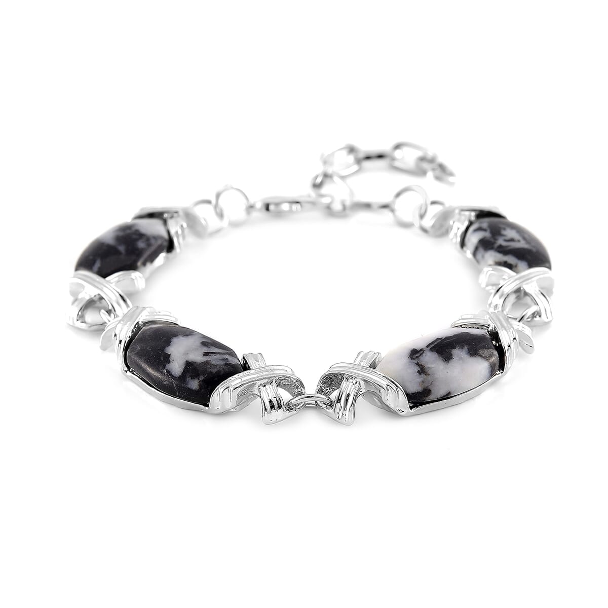Grey Zebra Jasper 65.00 ctw Molto Kiss Bracelet in Silvertone (6-8In) image number 2