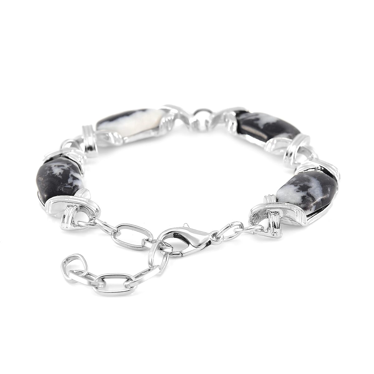Grey Zebra Jasper 65.00 ctw Molto Kiss Bracelet in Silvertone (6-8In) image number 3