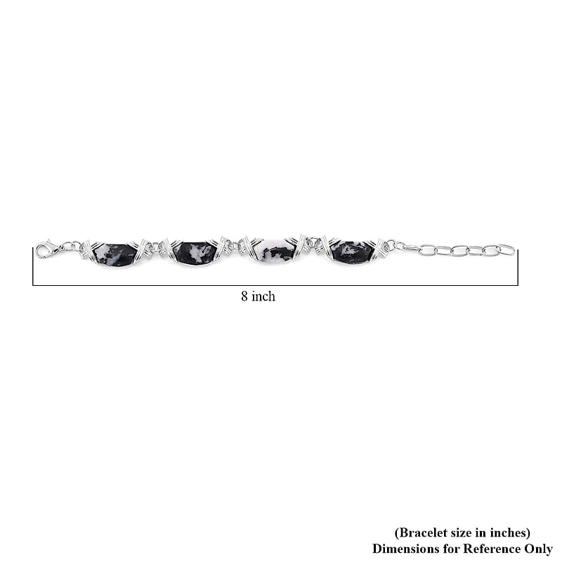 Grey Zabra Jasper 65.00 ctw Molto Kiss Bracelet in Silvertone (6-8In)