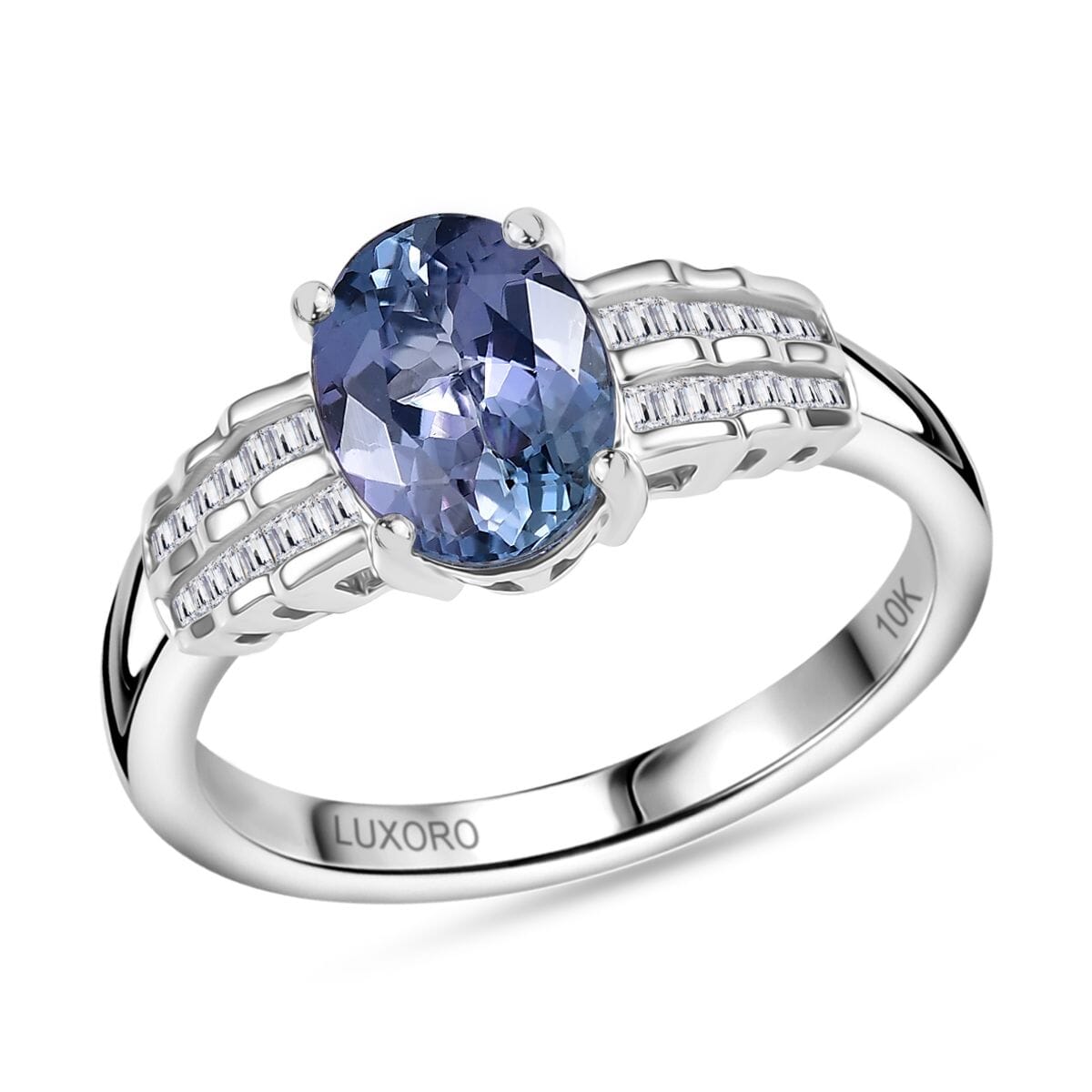Luxoro Premium Peacock Tanzanite and White Diamond 2.00 ctw Ring in 10K White Gold (Size  8.0) image number 0