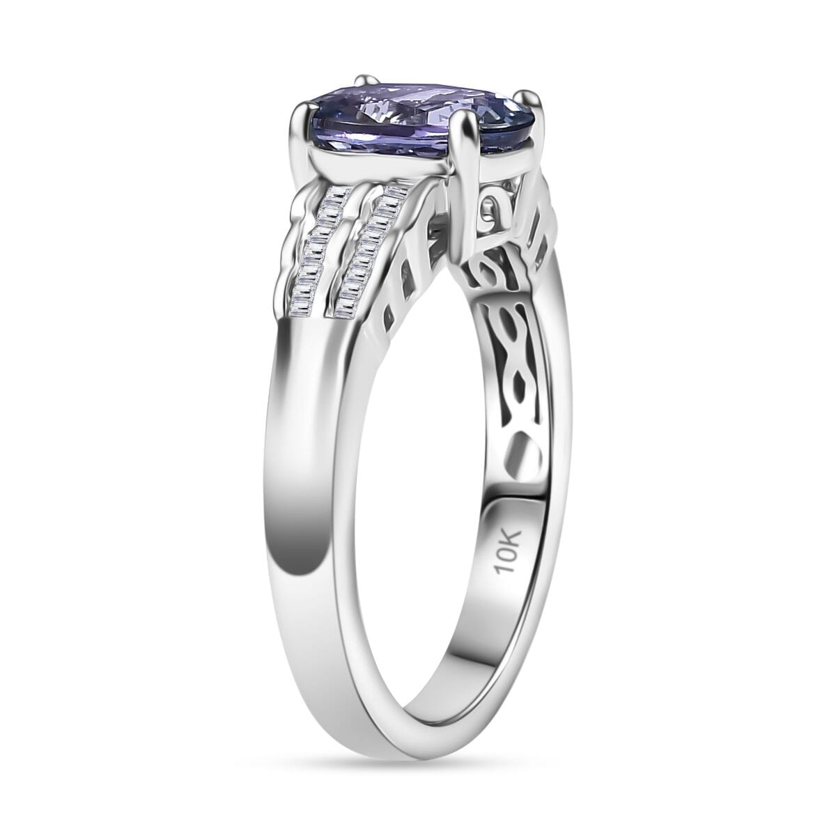 Luxoro Premium Peacock Tanzanite and White Diamond 2.00 ctw Ring in 10K White Gold (Size  8.0) image number 3