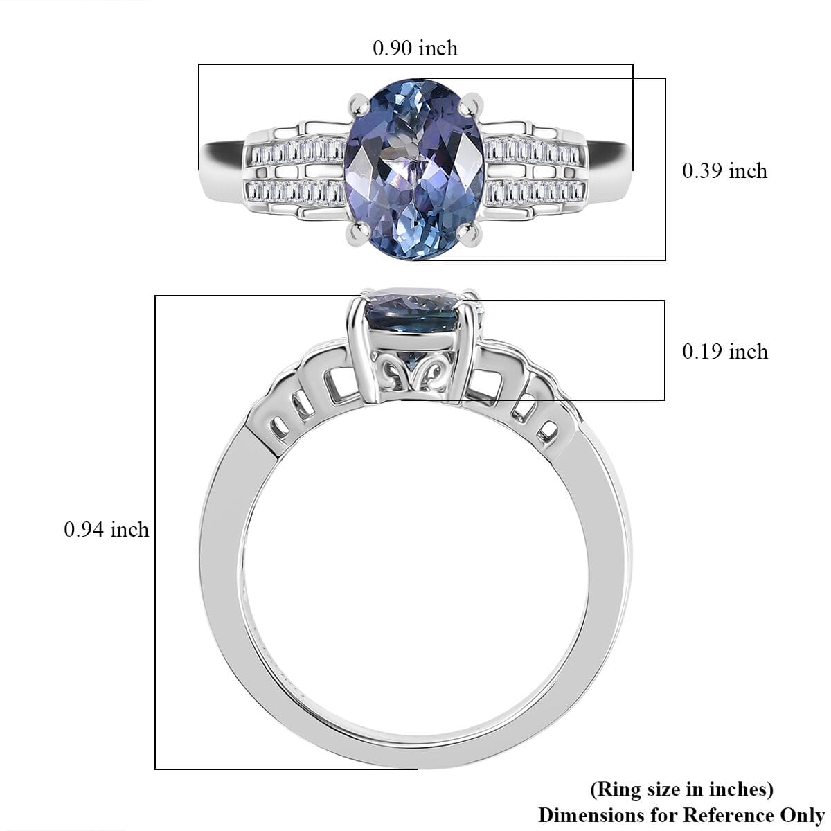 Luxoro Premium Peacock Tanzanite and White Diamond 2.00 ctw Ring in 10K White Gold (Size  9.0) image number 5