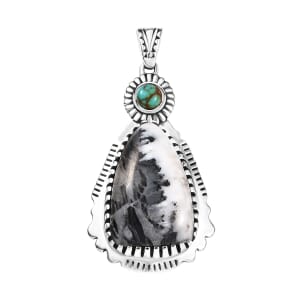 D'Joy Artisan Crafted White Buffalo and Royston Turquoise 13.35 ctw Sunflower Pendant without Chain in Sterling Silver 