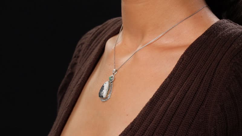 D'Joy Artisan Crafted White Buffalo and Royston Turquoise 13.35 ctw Sunflower Pendant without Chain in Sterling Silver