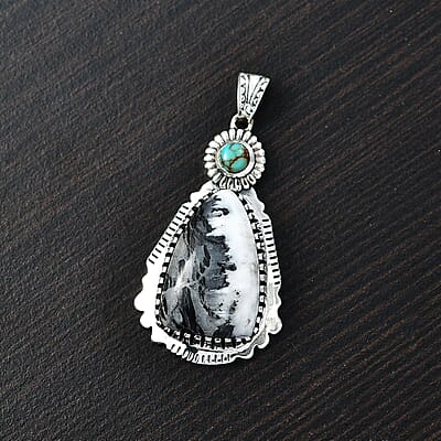D'Joy Artisan Crafted White Buffalo and Royston Turquoise 13.35 ctw Sunflower Pendant without Chain in Sterling Silver 