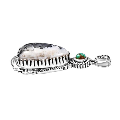 D'Joy Artisan Crafted White Buffalo and Royston Turquoise 13.35 ctw Sunflower Pendant without Chain in Sterling Silver 