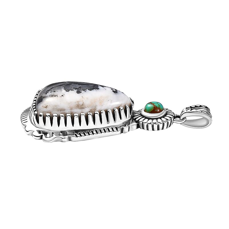 D'Joy Artisan Crafted White Buffalo and Royston Turquoise 13.35 ctw Sunflower Pendant without Chain in Sterling Silver 