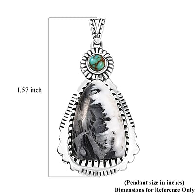 D'Joy Artisan Crafted White Buffalo and Royston Turquoise 13.35 ctw Sunflower Pendant without Chain in Sterling Silver 