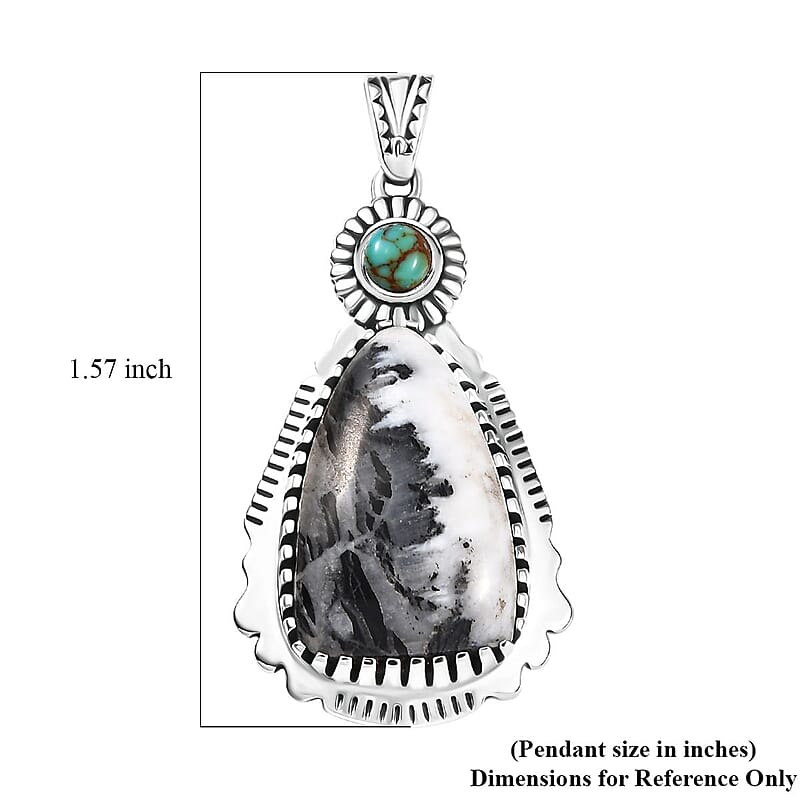 D'Joy Artisan Crafted White Buffalo and Royston Turquoise 13.35 ctw Sunflower Pendant without Chain in Sterling Silver 
