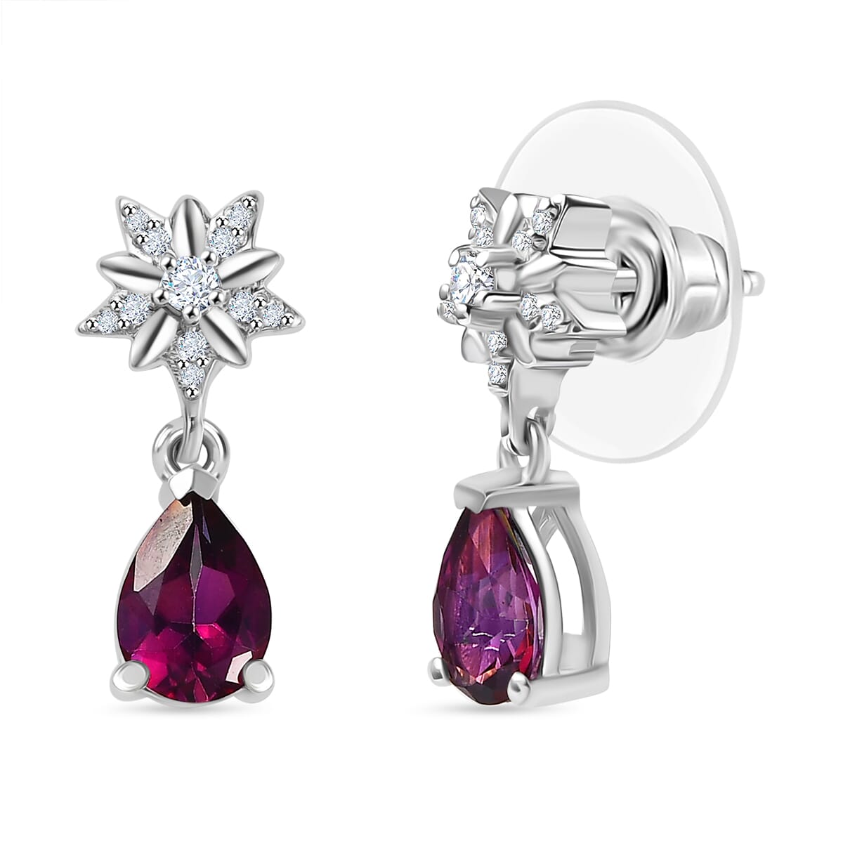 D'Joy Crimson Mystic Topaz and White Zircon 1.85 ctw Star Drop Earrings in Rhodium Over Sterling Silver image number 0