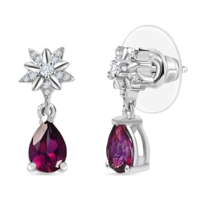 D'Joy Crimson Mystic Topaz and White Zircon 1.85 ctw Star Drop Earrings in Rhodium Over Sterling Silver