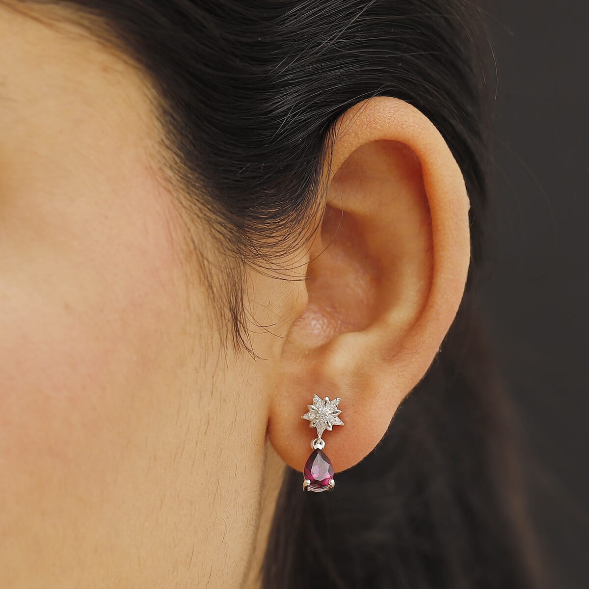 D'Joy Crimson Mystic Topaz and White Zircon 1.85 ctw Star Drop Earrings in Rhodium Over Sterling Silver image number 1