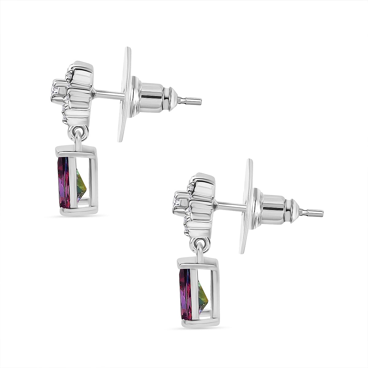 D'Joy Crimson Mystic Topaz and White Zircon 1.85 ctw Star Drop Earrings in Rhodium Over Sterling Silver