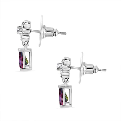 D'Joy Crimson Mystic Topaz and White Zircon 1.85 ctw Star Drop Earrings in Rhodium Over Sterling Silver