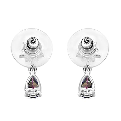 D'Joy Crimson Mystic Topaz and White Zircon 1.85 ctw Star Drop Earrings in Rhodium Over Sterling Silver