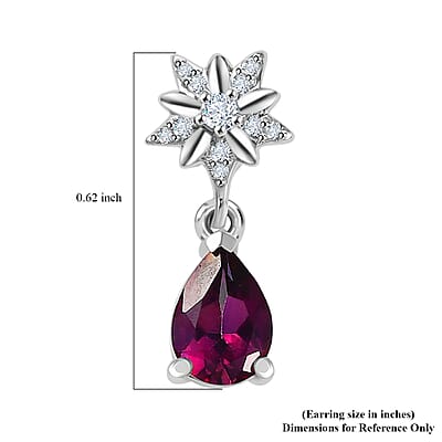 D'Joy Crimson Mystic Topaz and White Zircon 1.85 ctw Star Drop Earrings in Rhodium Over Sterling Silver
