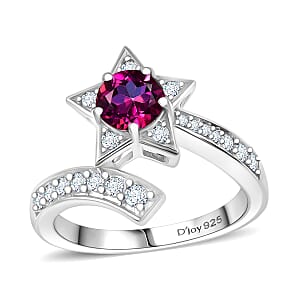 D'Joy Crimson Mystic Topaz and White Zircon 1.30 ctw Shooting Star Ring in Rhodium Over Sterling Silver (Size 10.0)
