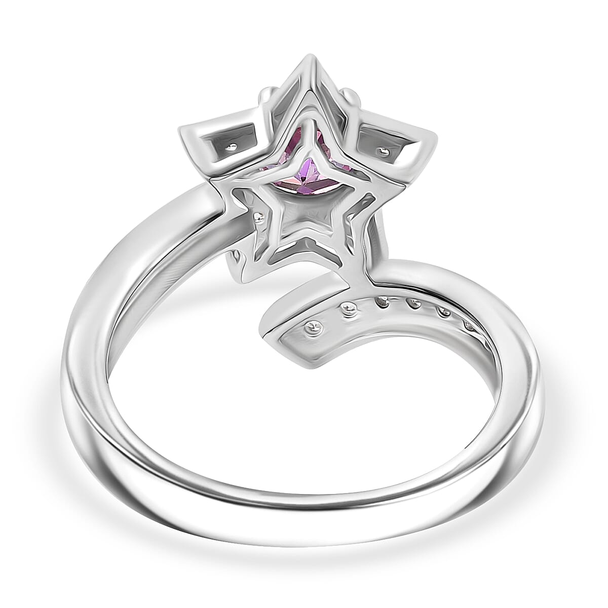 D'Joy Crimson Mystic Topaz and White Zircon 1.30 ctw Shooting Star Ring in Rhodium Over Sterling Silver (Size 10.0)