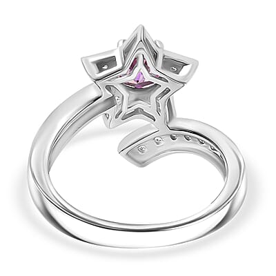 D'Joy Crimson Mystic Topaz and White Zircon 1.30 ctw Shooting Star Ring in Rhodium Over Sterling Silver (Size 10.0)