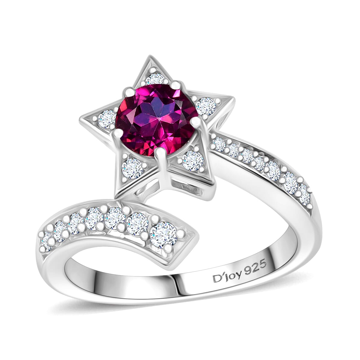 D'Joy Crimson Mystic Topaz and White Zircon 1.30 ctw Shooting Star Ring in Rhodium Over Sterling Silver (Size 8.0) image number 0