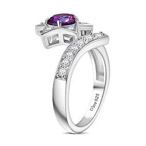 D'Joy Crimson Mystic Topaz and White Zircon 1.30 ctw Shooting Star Ring in Rhodium Over Sterling Silver (Size 8.0)