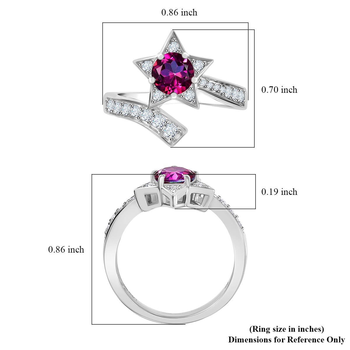 D'Joy Crimson Mystic Topaz and White Zircon 1.30 ctw Shooting Star Ring in Rhodium Over Sterling Silver (Size 8.0) image number 5