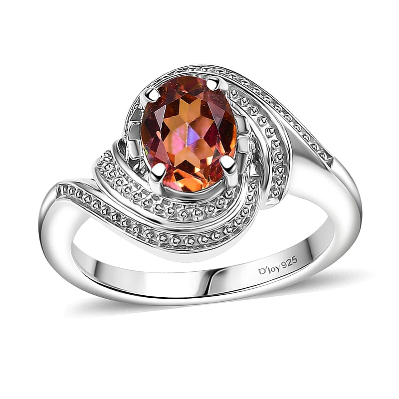 D'Joy Ecstasy Mystic Topaz and White Zircon 1.50 ctw Bypass Ring in Rhodium Over Sterling Silver (Size 10.0)