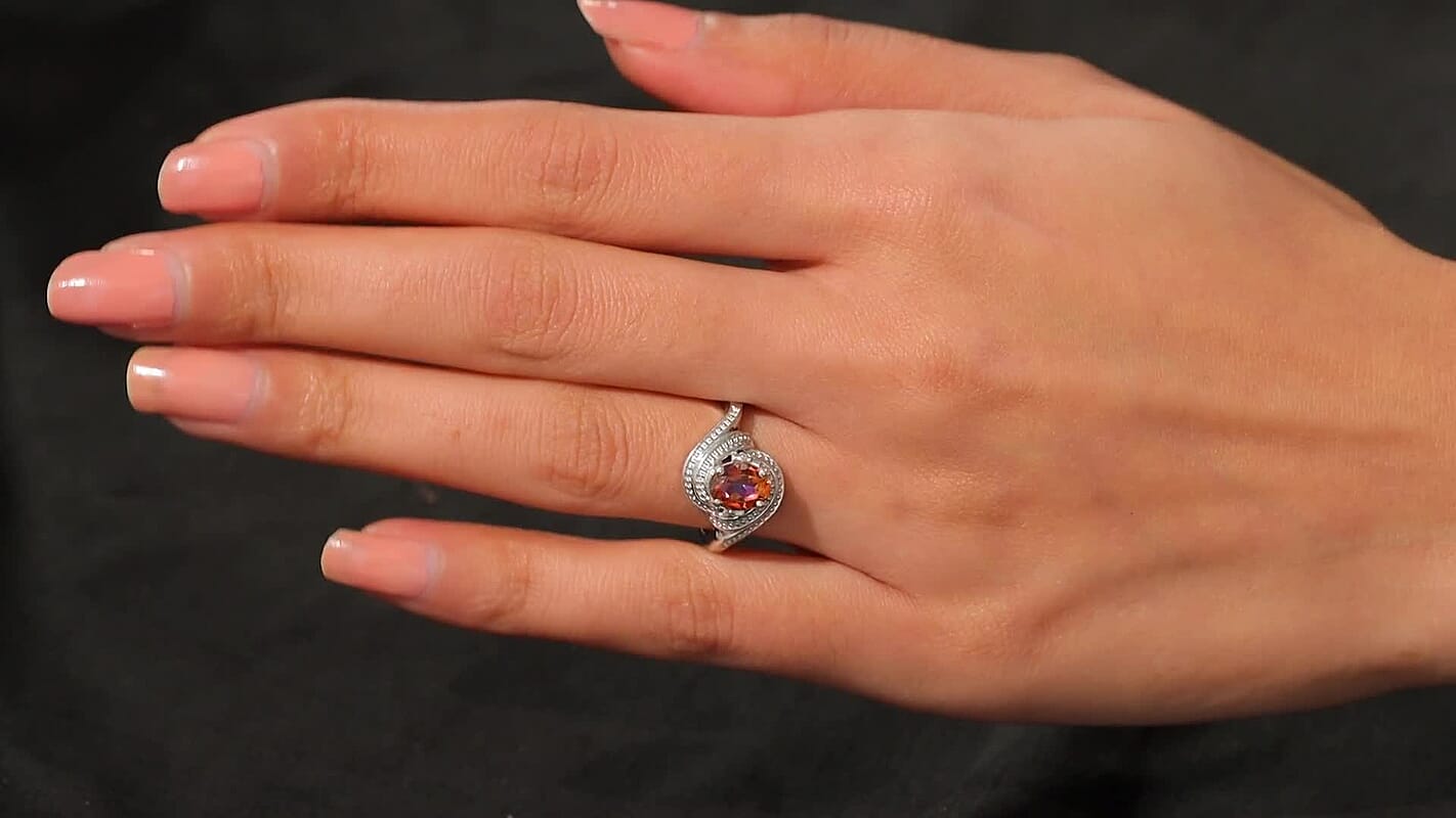 Ecstasy Mystic Topaz, White Zircon Bypass Ring in Rhodium Over Sterling Silver (Size 10.0) 1.50 ctw